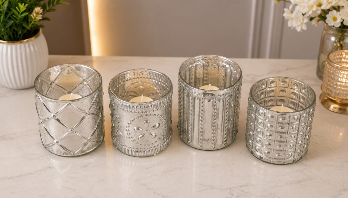 Artisan Silver Antique Finish Glass Candle Holder-AF GLASS - Image 2