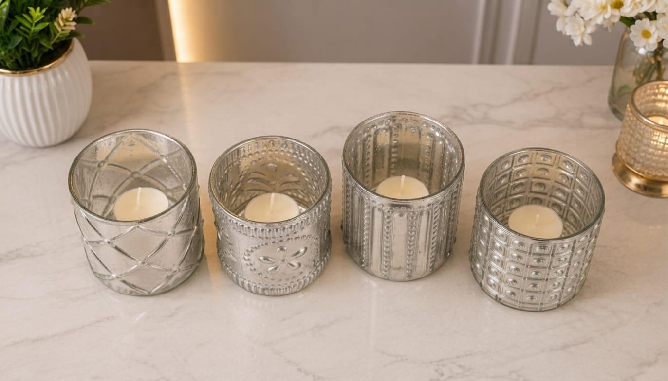 Artisan Silver Antique Finish Glass Candle Holder-AF GLASS - Image 3