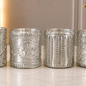Artisan Silver Antique Finish Glass Candle Holder-AF GLASS