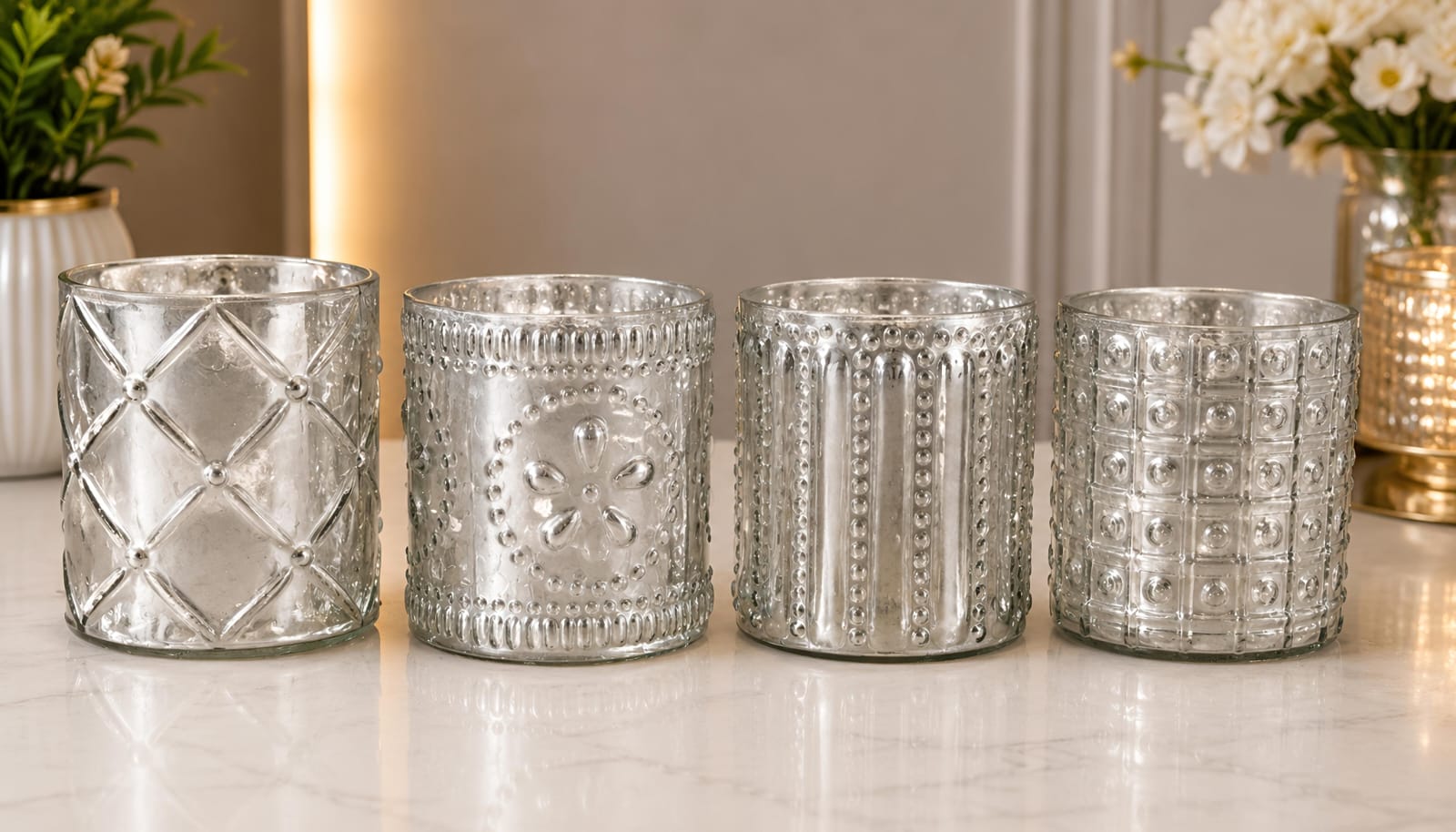 Artisan Silver Antique Finish Glass Candle Holder-AF GLASS