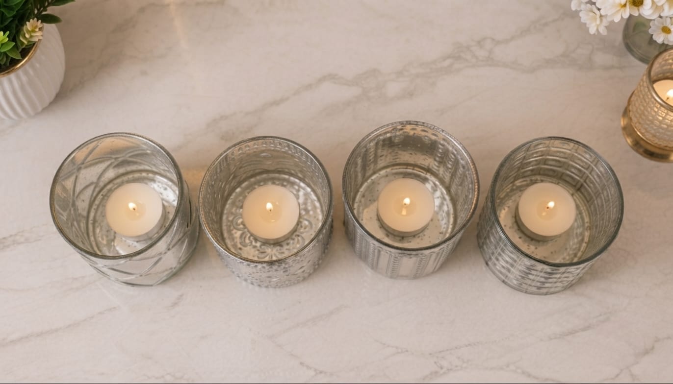 Artisan Silver Antique Finish Glass Candle Holder-AF GLASS - Image 4