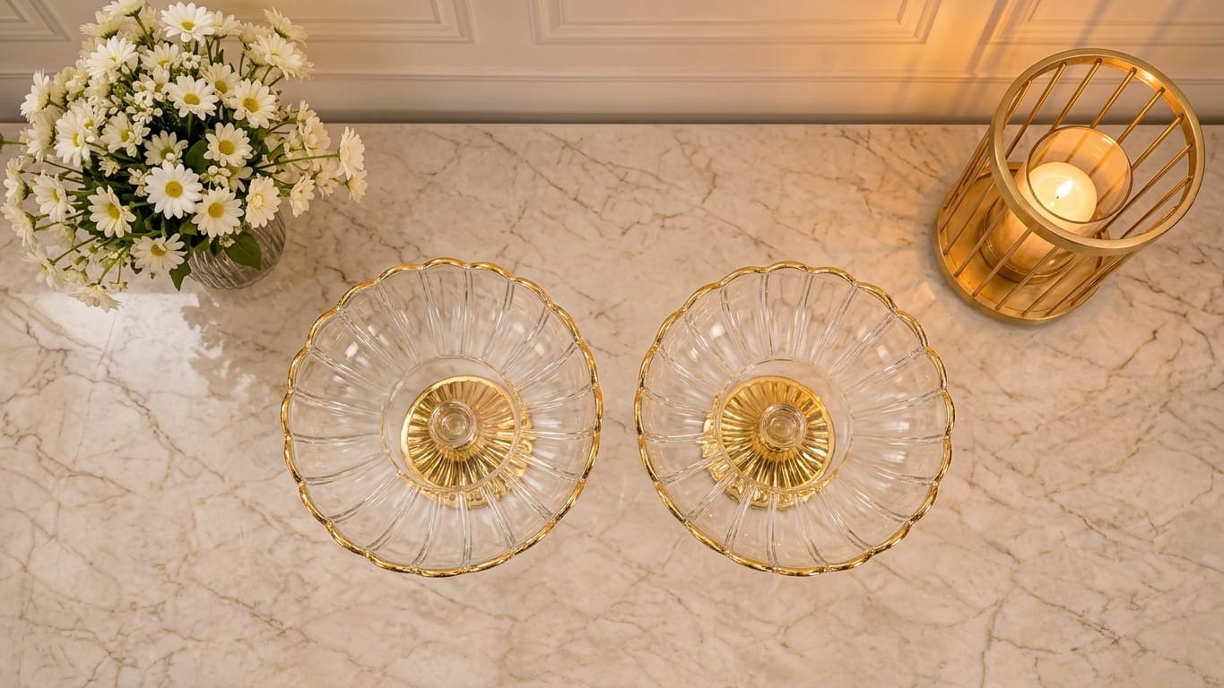 / Pattern: Fluted Ribbed Glass Bowl with Scalloped Edge & Carved Pedestal Base-AF GLASS - Image 3