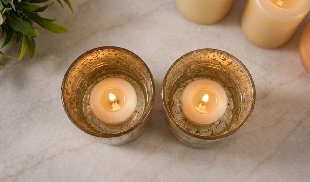 Antique gold and green glass candle holder-AF GLASS - Image 2