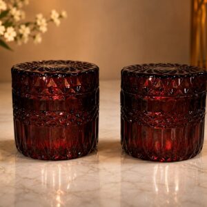 Red Glass Candle Jar with Lid (Filled with Natural Soy Wax & Cotton Wick)-AF GLASS