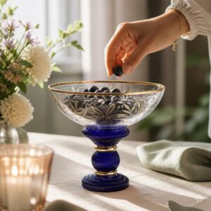 Cobalt Blue & Clear Crystal Glass with Etched Gold & Solid Gold Accent-AF GLASS