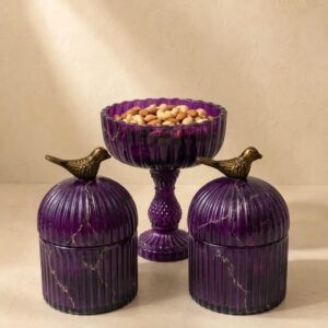 Purple Tinted Glass with Subtle Gold Marble Veining & Antique Brass Finials-AF GLASS