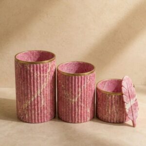 Rose Pink Marble Finish with Soft White Veining & Antique Gold Metallic Rims-AF GLASS