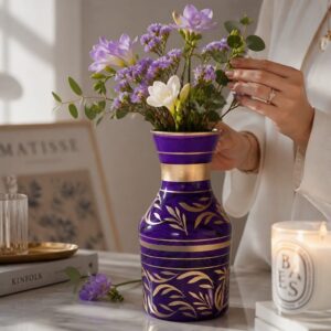 Royal Deep Purple with Hand-Painted Metallic Gold Leaf Motifs & Bands-AF GLASS