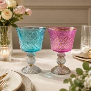 Diamond-Cut Pattern on the Bowl and Stem, Chevron Leaf Detailing-AF GLASS