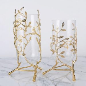 Pattern: Cylindrical Glass Insert with Intricate Botanical Vine & Leaf Metal Outer Base-AF GLASS