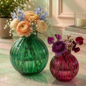Spherical Globe Silhouette with Vertical Fluted Ribs and Flared Neck opening-AF GLASS