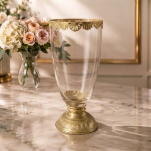 Regal Filigree Cut-Work Gold Rim & Ornate Embossed Pedesta-AF GLASS