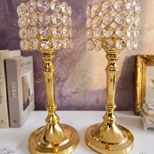 attern: Elevated Pedestal Candle Stand with Woven Crystal Bead Bowl-AF GLASS