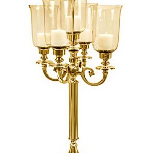 Candelabra Stand + 5 Hurricane Amber Glass Cups-AF GLASS