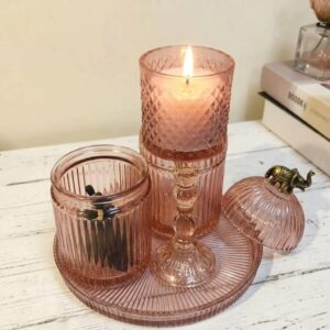 Vertical fluted/ribbed glass texture on jars and base tray-AF GLASS